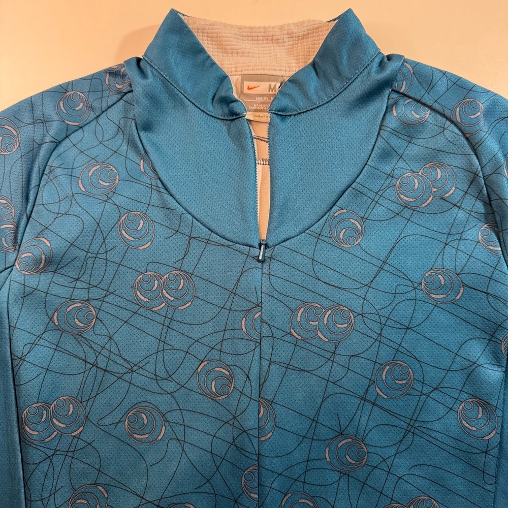 Y2K Nike Cycling Jersey Shirt Womens M Blue Long Sleeve Center Swoosh AOP Pocket